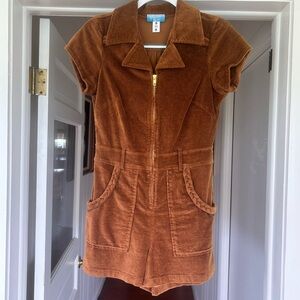Show me your MuMu              Brown Corduroy Short Sleeve Jumpsuit